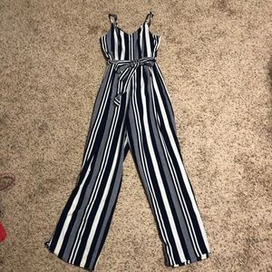 Navy and white jumpsuit